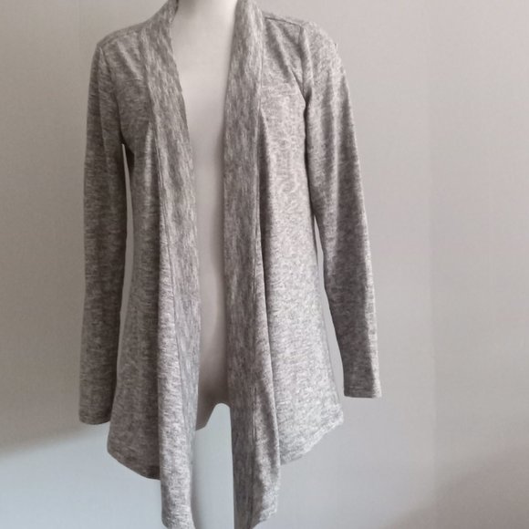 Eddie Bauer grey open front long wrap cardigan cotton shawl collar sweater sz S - Picture 1 of 4